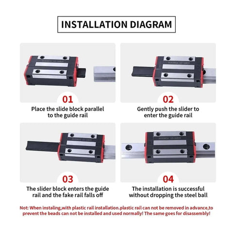 Installation diagram for Get This High Precision Linear Guide Rail Kit For Your CNC Machine Or 3D Printer With Egh15ca Egw15cc Carriage Slider Block That Delivers Smooth Zero Stick Slip Motion And Rock Solid Stability For Awesome Build Quality.