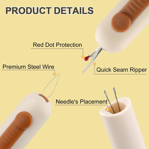 3 In 1 Sewing Needle Threader Kit With Seam Ripper And Needle Storage Auto Threader That Grabs Threads Fast details view