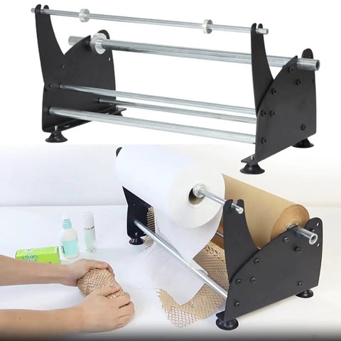 Heavy Duty Honeycomb Paper Dispenser And Packaging Feeder With Adjustable Tension And Stretching Device For Smooth Roll Action Straight Fire Performance For Fast Box Taping, showing usage with honeycomb paper.