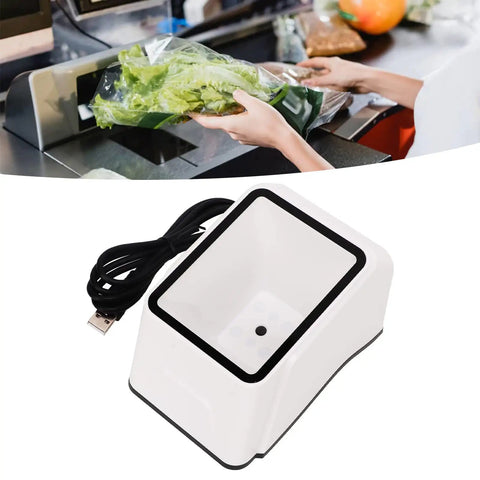 Fast 1D And 2D Barcode Scanner For Quick Mobile Payments And Desktop Use High Speed QR Reader, shown on retail counter, 1 unit