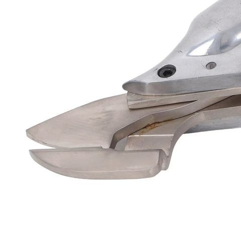 Close-up of Dioche Cordless Metal Shears blade design showing sharp edges for cutting metal sheets.
