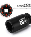 Three Quarter Inch Drive 33 Millimeter Axle Nut Impact Socket Six Point Deep Impact Socket For Easy Removal Chrome Moly Steel