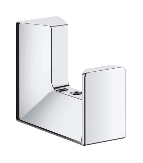 Selection Cube Robe Hook in Starlight Chrome Built Tough Durable Metal Bath Accessory With QuickFix Easy Install Square Modern Design