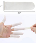 Disposable Finger Cots 300 Pack White Latex Rubber Tips For Injured Cracked Fingers In Sports Use shown on fingers.