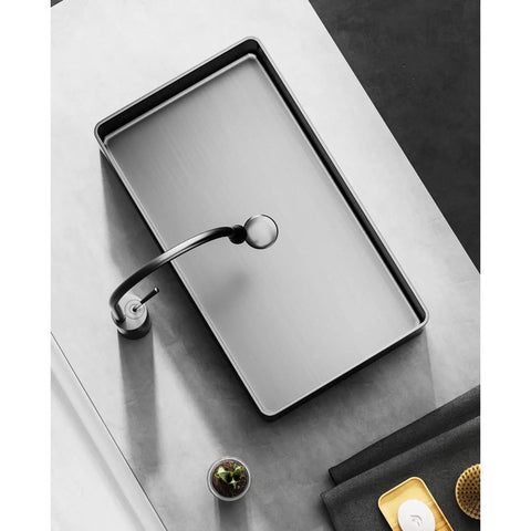 Modern Black 304 Stainless Steel Countertop Bathroom Sink Paired With Streamlined Faucet, built tough thick walls and scratch resistant surface.