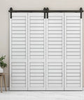 Beefed Up Heavy Duty Bi Folding Barn Door Sliding Track Kit For Four Doors 6 Foot 72 Inch Rails Frosted Black Finish Carbon Steel Hardware