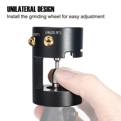 Close-up view of the open single column design of Heavy Duty Aluminum Tungsten Electrode Sharpener Grinder with adjustment window.
