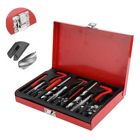 88 Piece Thread Repair Kit For M6 M8 M10 Threads Pro Grade Heavy Duty Steel Alloy Insert Tool Set open red case view