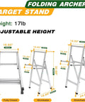 Foldable Archery Target Stand For Backyard Practice dimensions showing adjustable height and steel construction