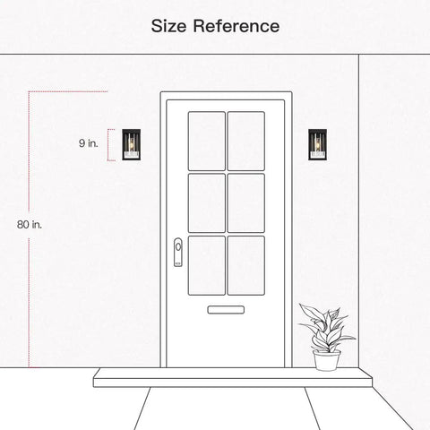 Diagram showing the installation of 2-Pack Black Outdoor Wall Light Fixtures Exterior Wall Lantern Sconce For Porch And Patio next to door.