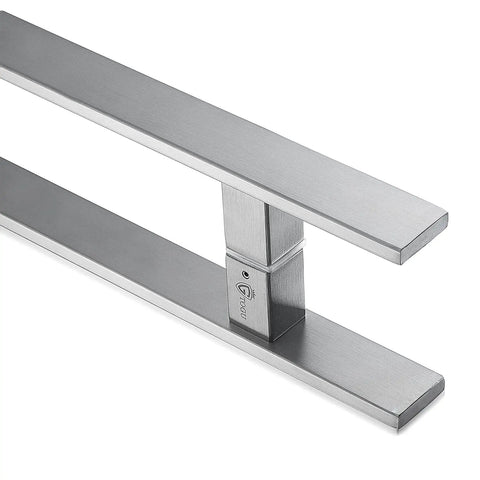 60 Inch Solid Stainless Steel Push Pull Door Handle Set With Heavy Duty Commercial Grade 304 Brushed Finish Deep Engagement Standoffs, angled view
