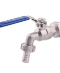 DERNORD stainless steel 1/2-inch ball valve with blue lever handle and hose barb outlet