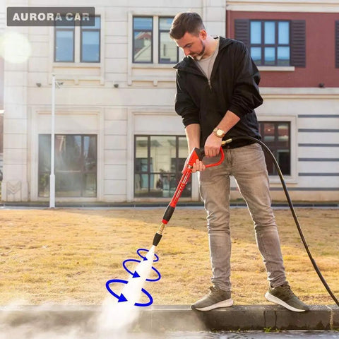 Man using Turbo Rotating Pressure Washer Nozzle With 4000 PSI Max And Quarter Inch Quick Connect for cleaning concrete