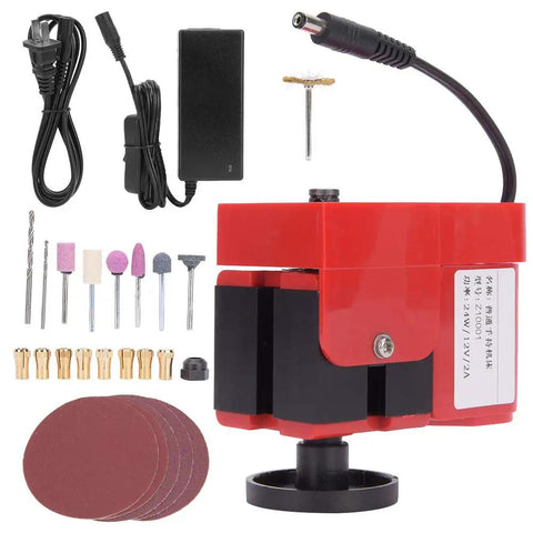 Get A Handheld Mini Lathe That Spins Up To Twenty Thousand RPM Perfect For Drilling And Shaping Wood Or Soft Metals. Compact DIY drill lathe with tools.