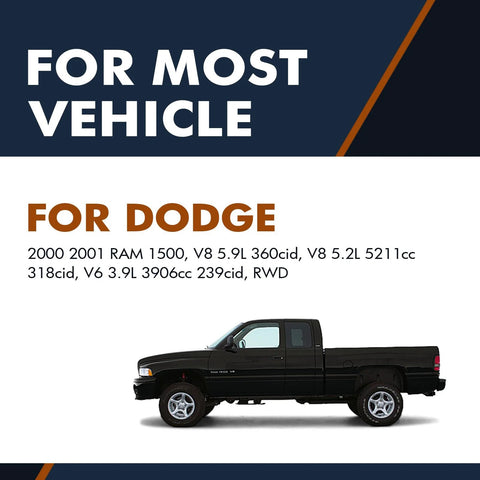 Side view of a black 2000 2001 Dodge RAM 1500 RWD truck compatible with Pair Of 2 Front Wheel Hub Bearing Assemblies For 2000 2001 Dodge RAM 1500 RWD Direct Fit Replacement Kit, Heavy Duty Front Hub Bearings, Compatible With V6 And V8 Engines, 100 Percent Accurate Fit, Bolt On, No Fuss Install.