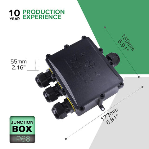 IP68 Waterproof 4 Way Junction Box Built Tough For Outdoor Use With 4 Channel Cable Connector And Lighting Connector External Coupler Cable Gland For 4-14mm Heavy Duty ABS PVC 1 Input And 3 Output Screw Terminal Easy Install