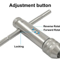 Heavy Duty Ratchet T Handle Tap Wrench For Metric M3-M8 And M5-M12 Threads Dual Direction Ratcheting With Locking Function Chrome Plated