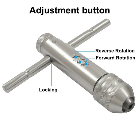 Heavy Duty Ratchet T Handle Tap Wrench For Metric M3-M8 And M5-M12 Threads Dual Direction Ratcheting With Locking Function Chrome Plated