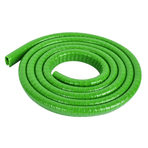 Coiled green Full Brim Guard for Hard Hats, Rubber Protective Strip with Internal Metal Clip Reinforcement, 36.6 inch length