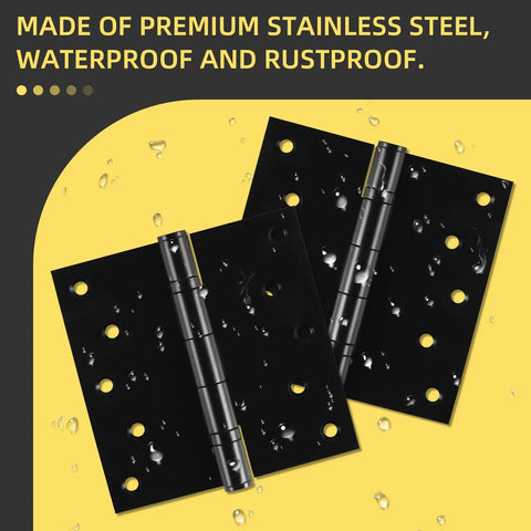 Beefy 5 Inch Stainless Steel Door Hinges With Ball Bearing For Exterior And Interior Doors Square Corner Five By Five Inch Black Finish Heavy Duty Commercial Grade Hinges Built To Last 4 Pack, black finish