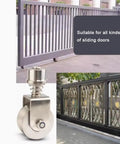 Tough As Nails 304 Stainless Steel Gate Wheels With V Groove Rollers For Sliding Driveway Gates Spring Loaded Heavy Duty Casters 68Mm 550Lbs Load Bearing U Bracket mounted on a sliding gate.