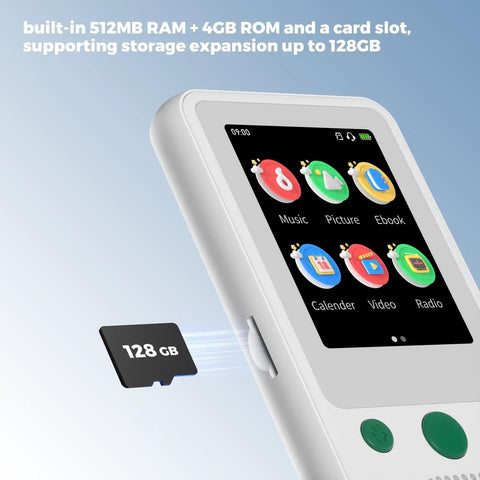 A5 Kids MP3 Player With Bluetooth And 2.4 Inch Touch Screen, No WiFi, 65 Hour Playback, with TF Card slot for up to 128GB