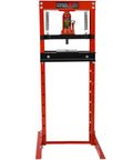 Front view of Beefy 12 Ton Benchtop Hydraulic Shop Press With Press Plates H Frame Adjustable Working Table Height Metalworking Tool