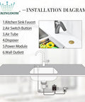 Installation diagram of Garbage Disposal Sink Top Air Switch Kit With Champagne Gold Brass Button Stainless Steel Button Option
