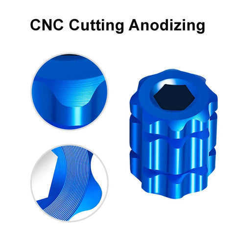 Close-up of M20 Crank Arm Cap Removal Tool And Crank Cover Set with CNC cutting anodizing, aluminum alloy, blue color