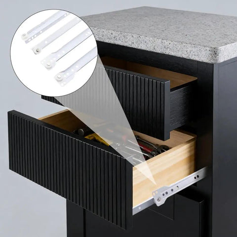 Top Shelf Ten Inch Drawer Slides Set Of Two Bottom Mount Rails With Slick Rolling Nylon Wheels No Fuss Installation Heavy Duty White Coated Steel Cabinet Hardware For Dresser Furniture And Home Fixes, shown installed in a dresser drawer.