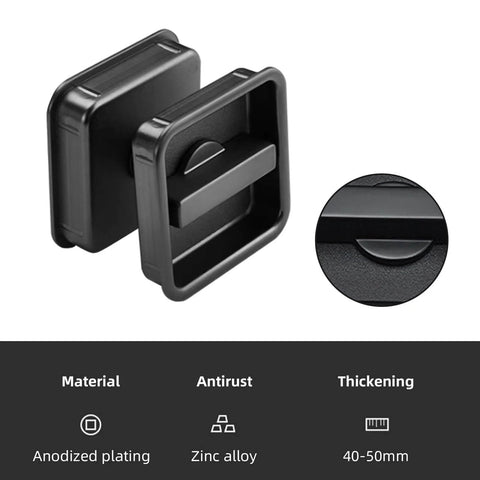 Pocket Door Lock Hardware Set With Privacy Handle And Hidden Pull Recessed Latch For 1.77 To 2 Inch Thick Wooden Doors In Square Black Finish And Easy Install For Quick Updates, zinc alloy material with anodized plating and antirust features.