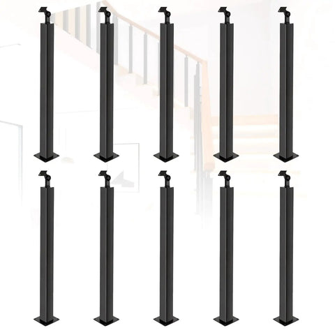 Heavy Duty Rock Solid Undrilled Stair Railing Post 35 Inch Matte Black Ironwork Baluster set of 10 for outdoor deck use