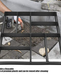 Concrete Molds For DIY Stepping Stones And Paver Pathways With Eight Section Cross Square Design Each Stone Measures 15.3 By 15.3 By 1.57 Inches Great For Garden Path Lawn Patio Yard And Pavement shown in use with concrete and worker's hands