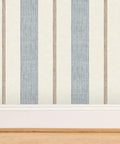 Fresh Printed Modern Striped Vinyl Wallcovering Featuring Subtle Leather Texture Ultra Durable Pastable Wallcover in blue stripes