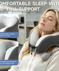 Woman using 4 In 1 Desk Pillow For Napping And Travel Neck Support For Office Chair Headrest Inflatable Adjustable Height