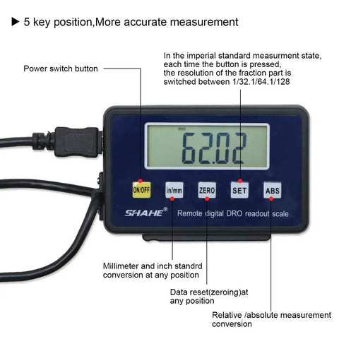 0 To 200 mm Digital Readout Scale With Remote LCD For Milling Machines And Lathes, Pro Grade Accurate 0.08 mm Precision, 0.01 mm Resolution, Inch Metric And Fraction Readouts, 2 In 1 Vertical And Horizontal Beam, remote LCD display with buttons