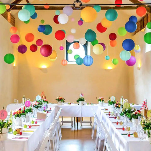 Colorful Paper Lantern Set 16 Multi Color Hanging Lanterns in 4, 6, 8, 10 Inch Sizes with 5m Ribbon for Party Decor