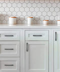 Slick Matte Black 5 Inch Cabinet Pulls And Handles, 30 Pack, Zinc Alloy Hardware For Kitchen Cabinets And Drawers, Durable Finish, Easy Install, Modern Update For Home Storage. installed on white kitchen cabinets