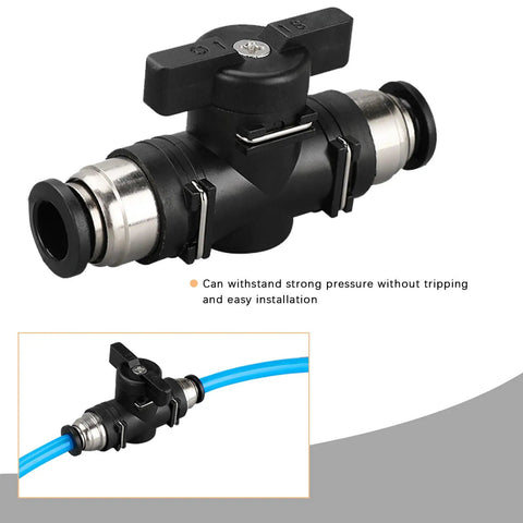 Durable Pneumatic Ball Valve 12mm x 12mm OD Push to Connect Fitting for Air and Hydraulic Lines, PBT Body, Installed