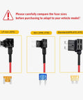 Comparison of fuse sizes with 12V Blade Fuse Tap Adapter for Car Cigarette Lighter Socket With 3.3ft Cable and Fuse Holder 18AWG Wire Converts One Fuse Slot Into Two Standard ATC ATO APR ATS Perfect For Power Hungry Gadgets.