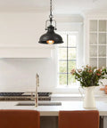 Industrial Dome Pendant Light With Adjustable Metal Chain In Vintage Rustic Farmhouse Vibe, Polished Black Finish in kitchen setting