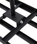 Close-up of Long-Handled Lawn Leveling Rake With Adjustable 0-180 Degree Angles, showcasing stainless steel base plate and bolt detail.