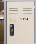 Mechanical Combination Door Latch Password Lock For Steel Cabinets And Lockers, installed on beige locker with number 9124