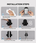 Installation steps for Beefy Heavy Duty Broom Holder Wall Mount Set Of 4 Black Metal Bracket with easy installation guide.