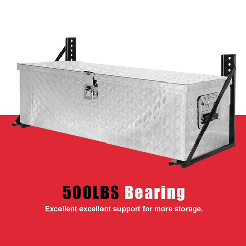 Heavy Duty Steel Truck Toolbox Bracket Kit 18 By 18 Inches For Underbody Toolboxes with 500lbs support visible on red background.