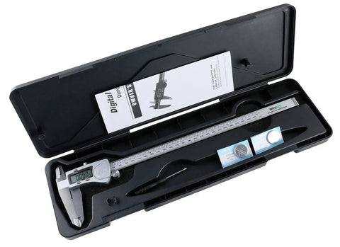 Electronic Digital Caliper For Inside Outside Depth And Step Measurements, 0 To 12 Inch Or 0 To 300 mm Range, Extra Large LCD, IP54 Water Resistant, Stainless Steel, 0.0005 Inch Resolution, 0.04 mm Accuracy For Shop Pros