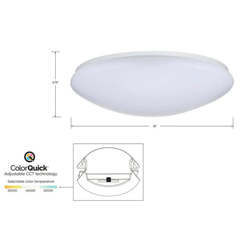 Next-Level Color Temperature Selectable LED Flush Mount Ceiling Light With Motion Sensor, 19-Inch Round, White, dimensions diagram