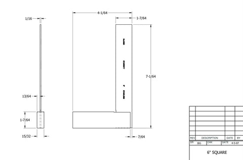 Technical drawing of Pro Grade Stainless Steel Square With Fitted Plastic Case For Pros And DIYers, Ultra Precise 0.005 mm Per 150 Mm