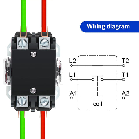 1 Pc HVAC Contactor 24V Coil 2 Pole 40 Amp Drop In Replacement with wiring diagram