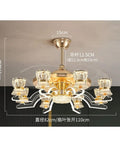 Eight Head K9 Crystal Ceiling Fan Light With Zero Hassle Remote Controlled Tricolor LED Glow and 47 cm height.